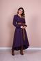 Women's Plum Tan Leather Belted Long Sleeve Asymmetric Cut Dress - 4