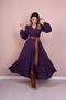 Women's Plum Tan Leather Belted Long Sleeve Asymmetric Cut Dress - 7
