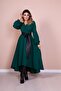 Women's Black Leather Belted Emerald Long Sleeve Asymmetric Cut Dress