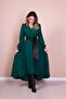 Women's Black Leather Belted Emerald Long Sleeve Asymmetric Cut Dress - 4