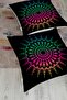 Pink and Green Mandala Motif Floor Cushion on Black Background