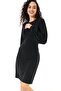 Round Neck, Elasticated Cuffs, Tie Waist Detail Wool Viscose Anthracite Dress - 2