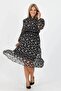 Women's Patterned Midi Length Plus Size Belted Chiffon Dress Apcx18 - 4