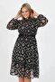 Women's Patterned Midi Length Plus Size Belted Chiffon Dress Apcx18 - 5