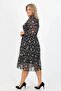Women's Patterned Midi Length Plus Size Belted Chiffon Dress Apcx18 - 6