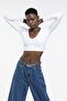 Women's Ecru Crop V-Neck Sports Bustier - 4