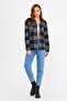 Anthracite Women's Slim Fit Button Collar Double Pocket Lumberjack Plaid Shirt - 2