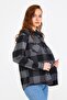 Anthracite Women's Slim Fit Button Collar Double Pocket Lumberjack Plaid Shirt - 3