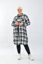 Women's Large Size Thick Long Lumberjack Shirt - Black and White Four Lines
