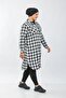 Women's Large Size Thick Long Lumberjack Shirt - Black and White Square Inside - 3