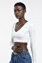 Women's Ecru Crop V-Neck Sports Bustier - 2