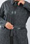 Large Size Leather Jacquard Stamp Zippered Full Size Ferace - Black - 2