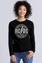 Acdc Black Long Sleeve Relax Fit Combed Cotton Women's T-Shirt in the Circle