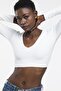 Women's Ecru Crop V-Neck Sports Bustier - 3