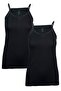 Pack of 2 Women's Black 100% Cotton Soft Breathable Thin Rope Strap Ribbed Tank Top - 2