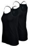 Pack of 2 Women's Black 100% Cotton Soft Breathable Thin Rope Strap Ribbed Tank Top