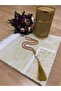 Dowry Gift Boxed Gold Prayer Rug Set, Luxury Taffeta Prayer Rug, Pearl Prayer Beads - 3