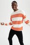 Oversize Fit Crew Neck Color Block Knitwear Sweater