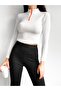 Women's Ribbed Fabric Turtleneck Zippered Cropped Bodysuit - 4