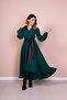 Women's Black Leather Belted Emerald Long Sleeve Asymmetric Cut Dress - 3