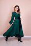 Women's Black Leather Belted Emerald Long Sleeve Asymmetric Cut Dress - 6