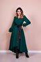 Women's Black Leather Belted Emerald Long Sleeve Asymmetric Cut Dress - 8