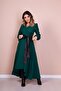 Women's Black Leather Belted Emerald Long Sleeve Asymmetric Cut Dress - 9