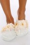 Women's Ecru Floral Furry Maternity Slippers