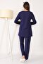 Women's Navy Blue Lace Detailed Maternity Pajamas - 2