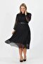 Women's Belted Plus Size Lace Dress Apcx28 - Black - 2