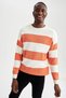 Oversize Fit Crew Neck Color Block Knitwear Sweater - 4