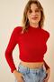 Women's Red Ribbed Turtleneck Crop Knitted Blouse GT00059 - 5