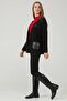 Women's Floral Embroidered Pocket Zippered Knitwear Jacket - Black - 2