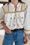 Women's White Mustard Embroidered Loose Blouse - 2