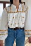 Women's White Mustard Embroidered Loose Blouse - 4