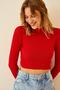 Women's Red Ribbed Turtleneck Crop Knitted Blouse GT00059 - 3