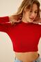 Women's Red Ribbed Turtleneck Crop Knitted Blouse GT00059 - 4