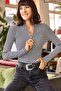Women's Striped Black Zippered Turtleneck Lycra Blouse BLZ-19001155