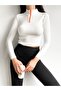 Women's Ribbed Fabric Turtleneck Zippered Cropped Bodysuit - 2