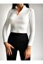 Women's Ribbed Fabric Turtleneck Zippered Cropped Bodysuit - 3
