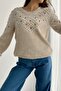 Women's Beige Embroidered Cotton Knit Sweater ( Suitable for Sizes S and M ) - 8