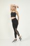 Black Side Tulle Stripe and Pocket Detailed High Waist Sports Leggings - 4
