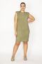 Women's Large Size Green Cotton Fabric Sports Dress with Padded Shoulders 65n29430