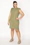 Women's Large Size Green Cotton Fabric Sports Dress with Padded Shoulders 65n29430 - 3