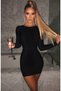 Sparkly Flexible Fabric Long Sleeve Black Evening Dress Black Mini Evening Dress - 3