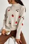 Women's Beige Strawberry And Cherry Embroidered Turtleneck Knitwear Sweater - 4
