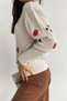 Women's Beige Strawberry And Cherry Embroidered Turtleneck Knitwear Sweater - 5