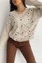 Women's Beige Low Shoulder Embroidered Knitwear Sweater - 3