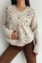 Women's Beige Low Shoulder Embroidered Knitwear Sweater - 5