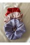 Women's 3-Piece Satin Hair Rubber Buckle Set Purple Powder Red